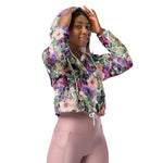Women’s cropped windbreaker Purple Blush Pink Floral Green Watercolor Summer Rose Women's Cropped Windbreaker Jacket