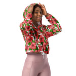 Women’s cropped windbreaker Red Hibiscus Watercolor Summer Rose Women's Cropped Windbreaker Jacket