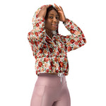 Women’s cropped windbreaker Red Pink Roses Poppies Trendy Girly Summer Rose Women's Cropped Windbreaker Jacket