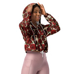 Women’s cropped windbreaker Red Roses vintage flower Seamless floral Summer Rose Women's Cropped Windbreaker Jacket