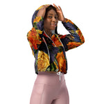 Women’s cropped windbreaker Romantic Dark Vintage Rose Flower Pattern Summer Rose Women's Cropped Windbreaker Jacket
