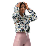 Women’s cropped windbreaker Rose Blush Pink Navy Blue Bouquet Summer Rose Women's Cropped Windbreaker Jacket