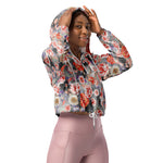 Women’s cropped windbreaker Rose Orange Flower Pattern Summer Rose Women's Cropped Windbreaker Jacket