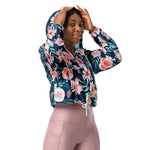 Women’s cropped windbreaker Rose seamless pattern with watercolor on blue Summer Rose Women's Cropped Windbreaker Jacket