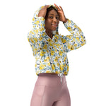 Women’s cropped windbreaker Rose Yellow and Blue Watercolor Pattern Flower Summer Rose Women's Cropped Windbreaker Jacket