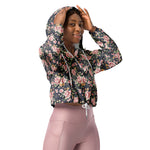 Women’s cropped windbreaker Roses Vintage Flower pattern on navy Summer Rose Women's Cropped Windbreaker Jacket