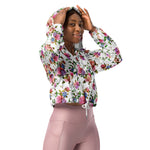 Women’s cropped windbreaker Roses, peony with leaves and chamomile with cornflowers Summer Rose Women's Cropped Windbreaker Jacket