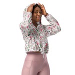 Women’s cropped windbreaker Seamless pattern with pink flowers and leaves Summer Rose Women's Cropped Windbreaker Jacket