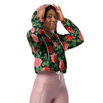 Women’s cropped windbreaker Seamless pattern with Red Roses Flowers Summer Rose Women's Cropped Windbreaker Jacket
