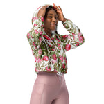 Women’s cropped windbreaker Seamless Watercolor Flowers Pink Roses Summer Rose Women's Cropped Windbreaker Jacket