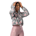 Women’s cropped windbreaker Spring Flowers and Leaves Watercolor Summer Rose Women's Cropped Windbreaker Jacket