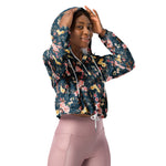 Women’s cropped windbreaker Tropical Vintage Red Hibiscus FlowerSummer Rose Women's Cropped Windbreaker Jacket
