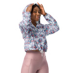 Women’s cropped windbreaker Unicorn Pink & Blue Rose PatternSummer Rose Women's Cropped Windbreaker Jacket