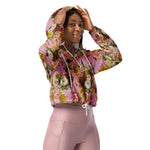 Women’s cropped windbreaker Vintage Chrysanthemum Flowers on Dusty Rose Pink Summer Rose Women's Cropped Windbreaker Jacket