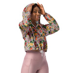 Women’s cropped windbreaker Vintage Floral pattern of yellow Roses Summer Rose Women's Cropped Windbreaker Jacket