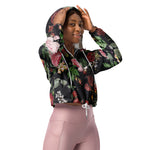 Women’s cropped windbreaker Vintage Floral Rose Garden Flower Summer Rose Women's Cropped Windbreaker Jacket