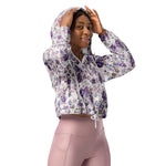 Women’s cropped windbreaker Vintage Floral Rose Purple Summer Rose Women's Cropped Windbreaker Jacket