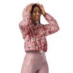 Women’s cropped windbreaker Vintage flower seamless pattern on pink Summer Rose Women's Cropped Windbreaker Jacket