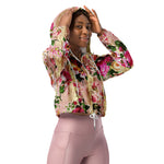 Women’s cropped windbreaker Vintage Gold Floral Pink Roses Damask Garden Summer Rose Women's Cropped Windbreaker Jacket