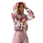 Women’s cropped windbreaker Vintage Pink Coral Elegant Roses Floral Summer Rose Women's Cropped Windbreaker Jacket