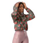Women’s cropped windbreaker Vintage Pink Roses Pattern Summer Rose Women's Cropped Windbreaker Jacket