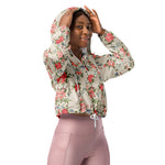 Women’s cropped windbreaker Vintage Red Rose Blue Bells Summer Rose Women's Cropped Windbreaker Jacket