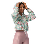 Women’s cropped windbreaker Vintage Rose Flower pattern on navy Summer Rose Women's Cropped Windbreaker Jacket
