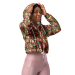 Women’s cropped windbreaker Vintage Rose Garden in Teal Summer Rose Women's Cropped Windbreaker Jacket