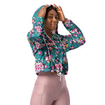 Women’s cropped windbreaker Vintage Rose pattern on Blue Summer Rose Women's Cropped Windbreaker Jacket