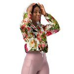 Women’s cropped windbreaker Vintage Summer Pink Rose Peonies Flowers1 Summer Rose Women's Cropped Windbreaker Jacket