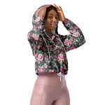 Women’s cropped windbreaker Vintage Tropical Rose Flower pattern Summer Rose Women's Cropped Windbreaker Jacket