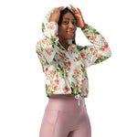 Women’s cropped windbreaker Vintage Victorian Pink Floral Summer Rose Women's Cropped Windbreaker Jacket