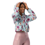 Women’s cropped windbreaker Violet and yellow Flowers with Leaves Summer Rose Women's Cropped Windbreaker Jacket
