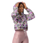 Women’s cropped windbreaker Watercolor Floral Rose Purple Pattern Summer Rose Women's Cropped Windbreaker Jacket
