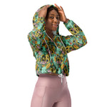 Women’s cropped windbreaker Yellow Sunflowers and Pink Roses Flower Summer Rose Women's Cropped Windbreaker Jacket