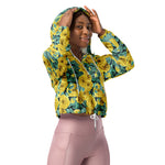 Women’s cropped windbreaker Yellow Watercolor Roses with Leaves and Buds pattern Summer Rose Women's Cropped Windbreaker Jacket