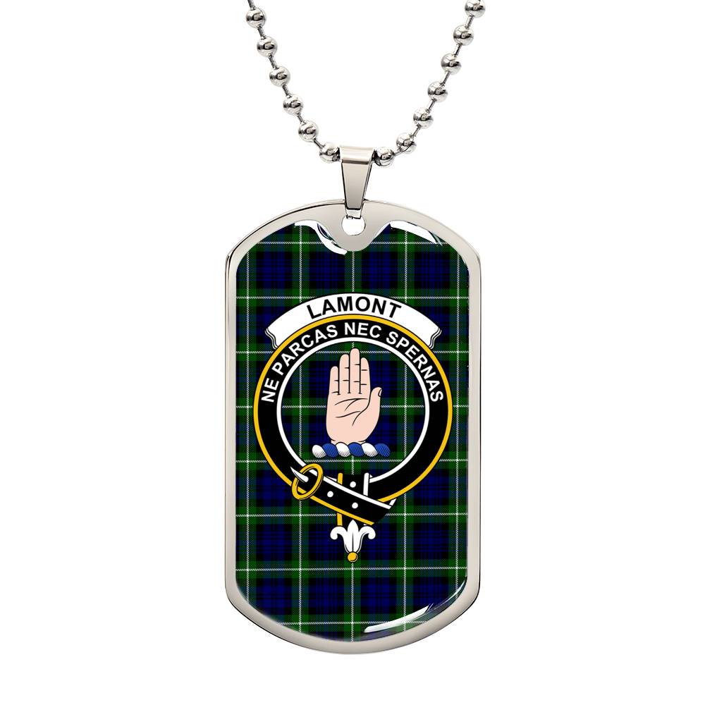 Scottish Lamont Clan Tartan Dog Tag Necklace - Crest Classic