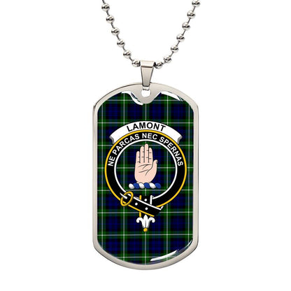 Scottish Lamont Clan Tartan Dog Tag Necklace - Crest Classic