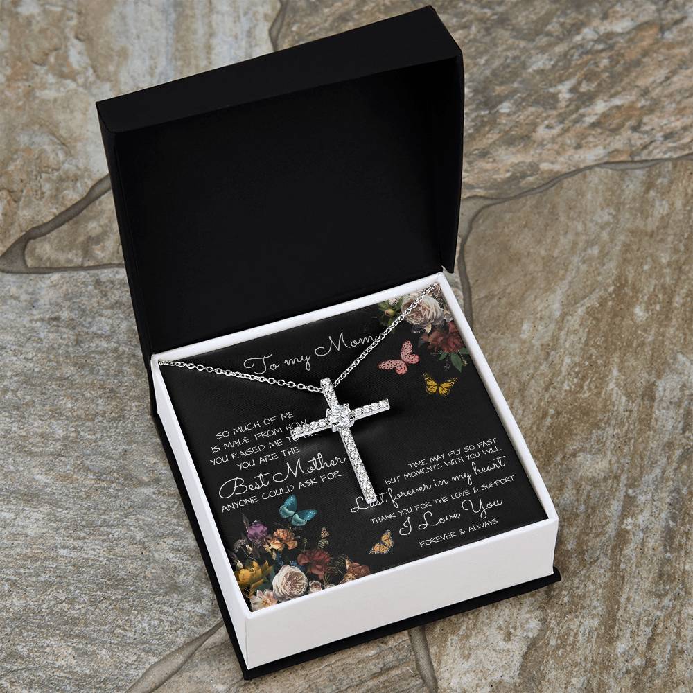 To My Mom Time May Fly Mother's Day Necklace Mother's Day CZ Cross Necklace