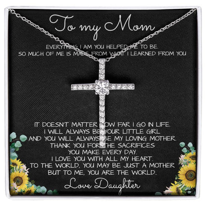 To My Mom Necklace You Are The World Mother Gift Necklace Mother's Day CZ Cross Necklace