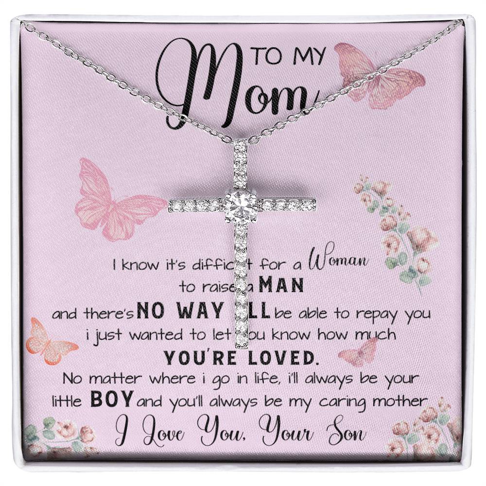 To My Mom Necklace Gift From Son Mother's Day CZ Cross Necklace