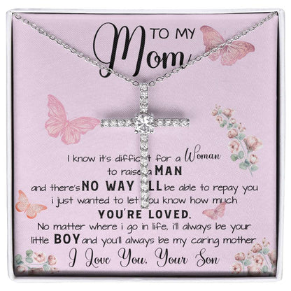 To My Mom Necklace Gift From Son Mother's Day CZ Cross Necklace