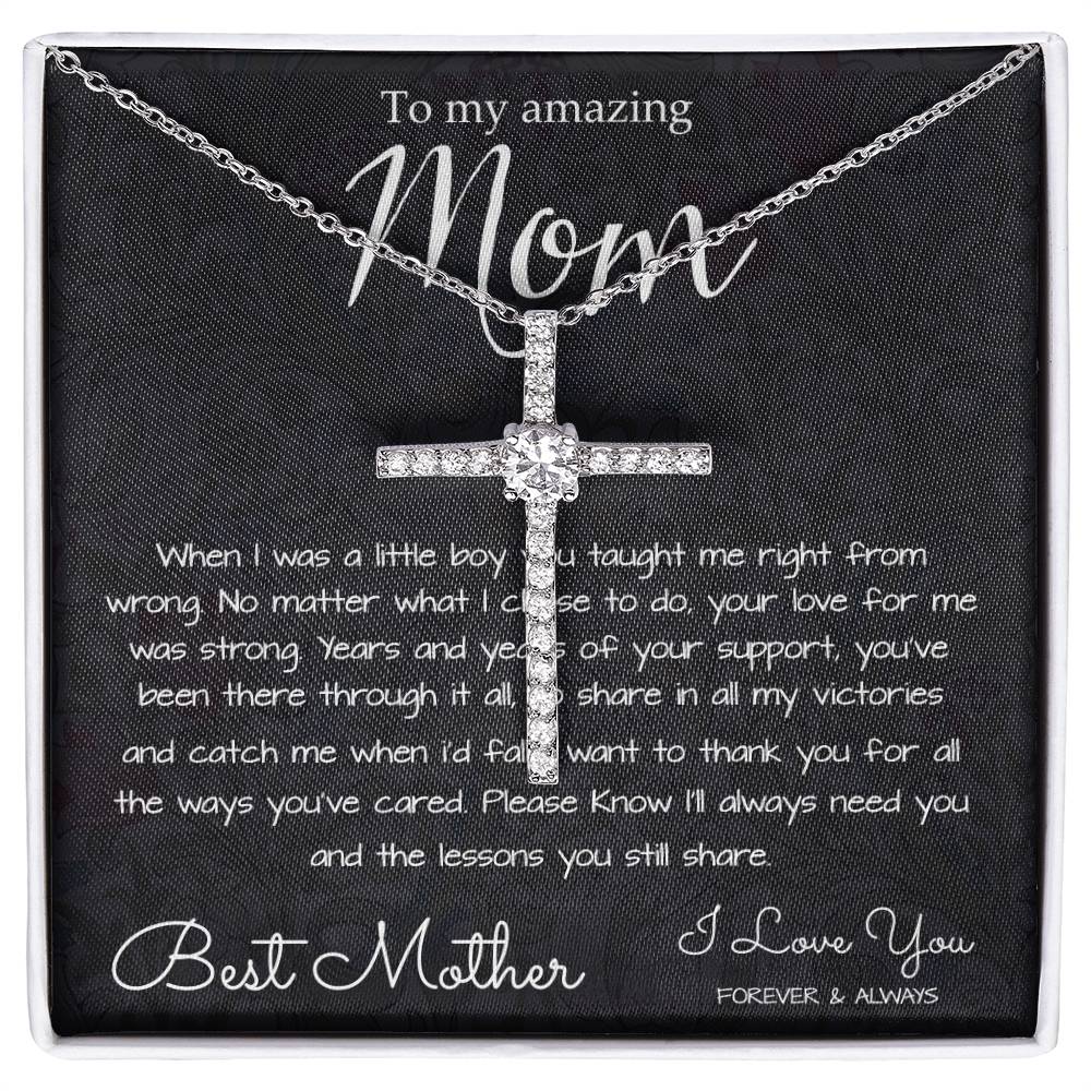 To My Mom Necklace, To My Beautiful Mom Necklace, Mother's Day Gift For Mom From Son, Thank You Mom Mother's Day CZ Cross Necklace