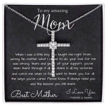 To My Mom Necklace, To My Beautiful Mom Necklace, Mother's Day Gift For Mom From Son, Thank You Mom Mother's Day CZ Cross Necklace