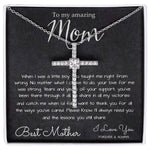 To My Mom Necklace, To My Beautiful Mom Necklace, Mother's Day Gift For Mom From Son, Thank You Mom Mother's Day CZ Cross Necklace