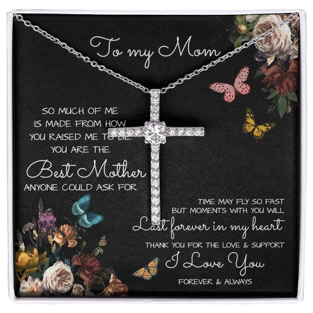 To My Mom Time May Fly Mother's Day Necklace Mother's Day CZ Cross Necklace
