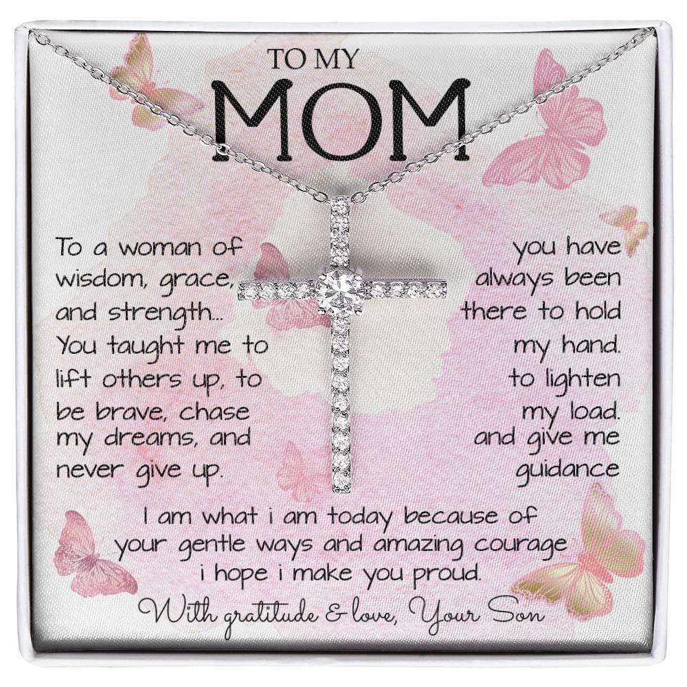 To My Mom Necklace To A Woman Of Wisdom Mother's Day Gift For Mom From Son Mother's Day CZ Cross Necklace