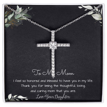 To My Mom Necklace -Mother's Day Gift For Mom From Son, Thank You Mom Mother's Day CZ Cross Necklace