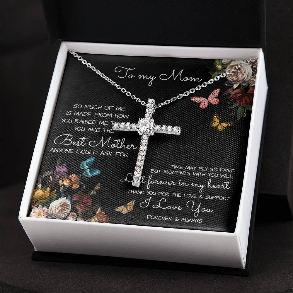 To My Mom Time May Fly Mother's Day Necklace Mother's Day CZ Cross Necklace