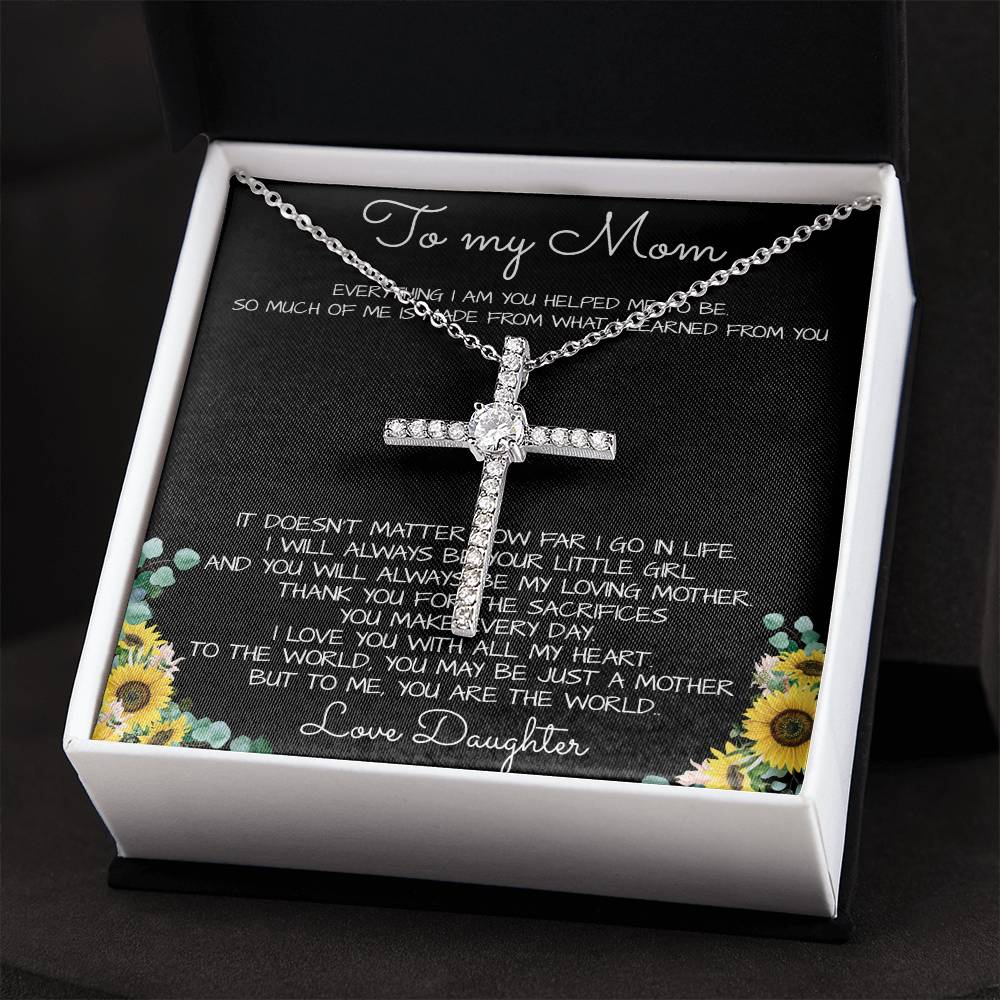 To My Mom Necklace You Are The World Mother Gift Necklace Mother's Day CZ Cross Necklace